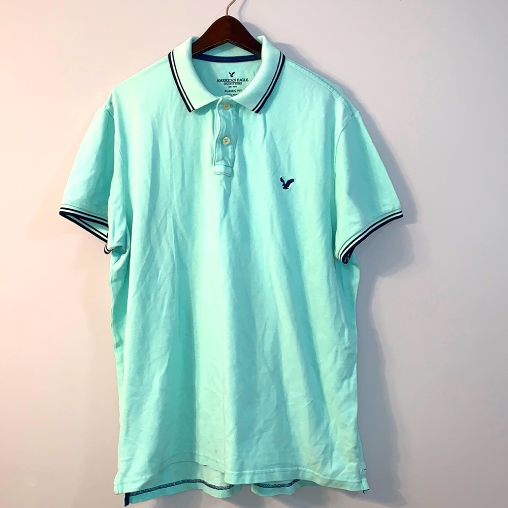 American Eagle Men's Short Sleeve Polo - Light Blue - XXL